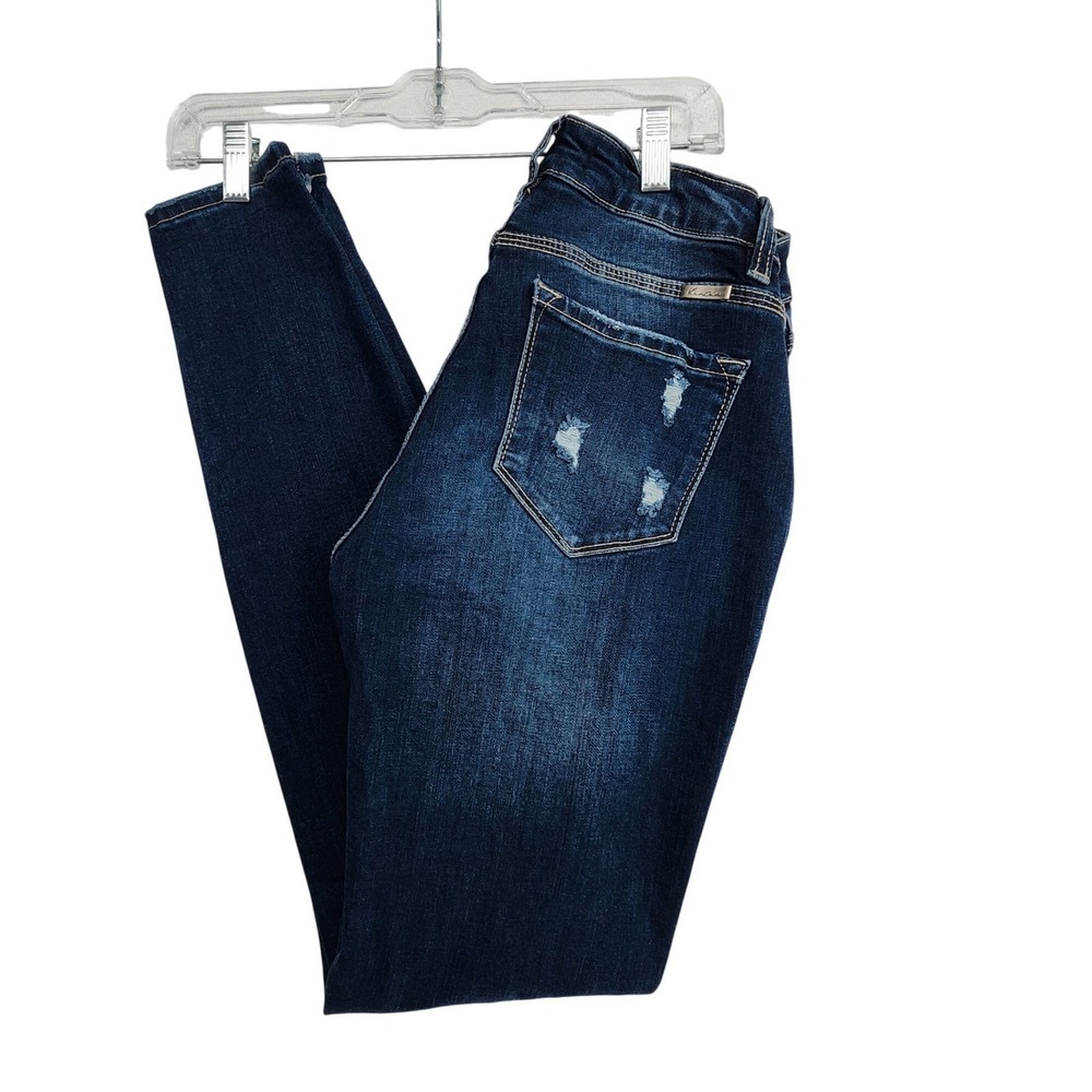 Kancan 9/28 Dark Blue Distressed High Rise Button Fly Skinny Jeans Edgy Street